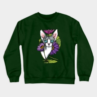 Sphynx Cat with Blue Lotus Crewneck Sweatshirt